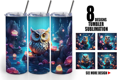 Tumbler Wrap Owl Perched on Rock Sublimation artnoy 