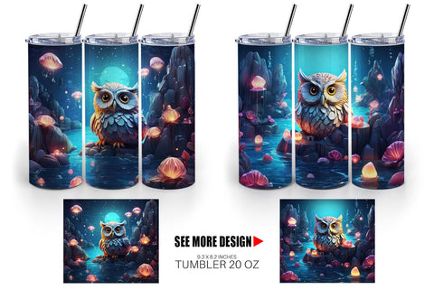 Tumbler Wrap Owl Perched on Rock Sublimation artnoy 