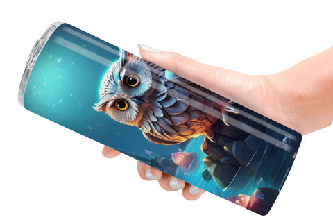 Tumbler Wrap Owl Perched on Rock Sublimation artnoy 