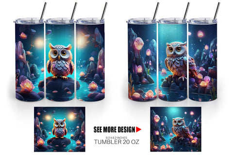 Tumbler Wrap Owl Perched on Rock Sublimation artnoy 