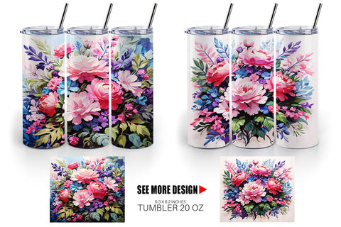Tumbler Wrap Painting Bouquet Flowers Sublimation artnoy 