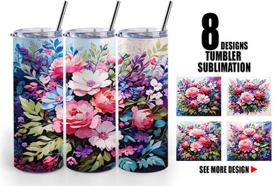 Tumbler Wrap Painting Bouquet Flowers Sublimation artnoy 