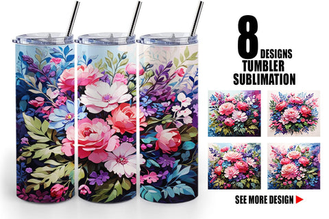 Tumbler Wrap Painting Bouquet Flowers Sublimation artnoy 