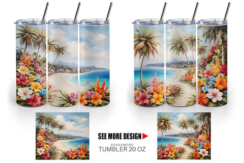 Tumbler Wrap Painting Tropical Beach Sublimation artnoy 