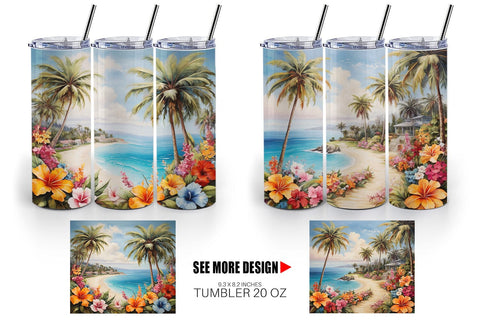 Tumbler Wrap Painting Tropical Beach Sublimation artnoy 