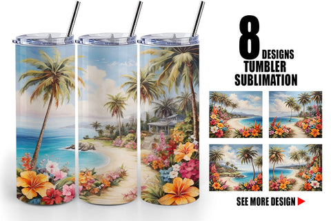 Tumbler Wrap Painting Tropical Beach Sublimation artnoy 