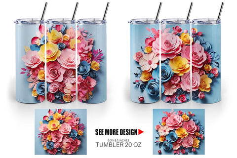Tumbler Wrap Paper Flower Bouquet Sublimation artnoy 