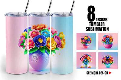 Tumbler Wrap Paper Flowers in Pots Sublimation artnoy 
