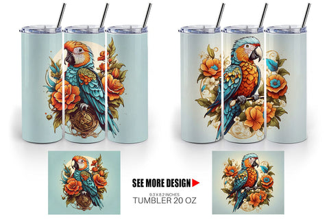 Tumbler Wrap Parrot and Flower Sublimation artnoy 