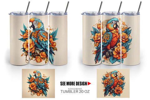 Tumbler Wrap Parrot and Flower Sublimation artnoy 