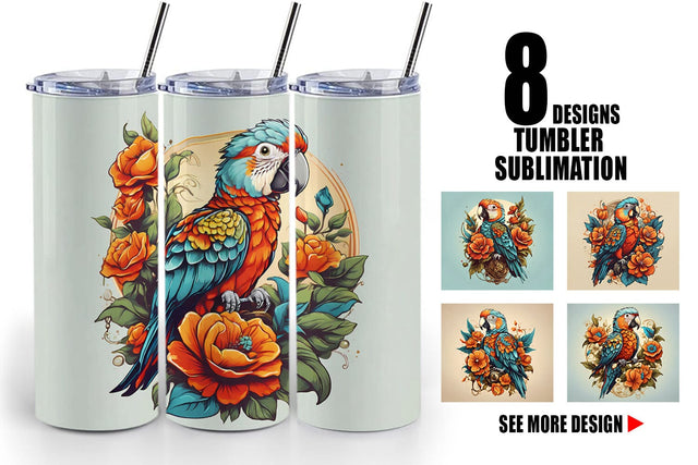 Tumbler Wrap Parrot and Flower Sublimation artnoy 