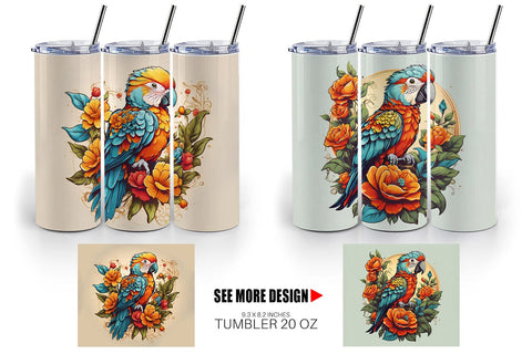 Tumbler Wrap Parrot and Flower Sublimation artnoy 