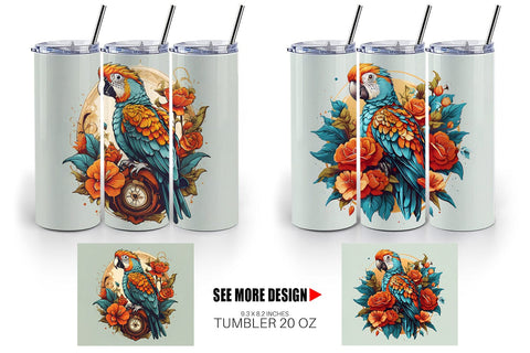 Tumbler Wrap Parrot and Flower Sublimation artnoy 
