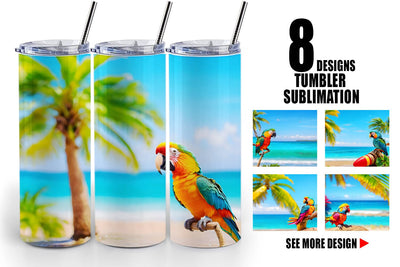 Tumbler Wrap Parrots in Beach Summer Sublimation artnoy 