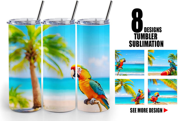 Tumbler Wrap Parrots in Beach Summer Sublimation artnoy 