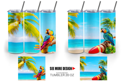 Tumbler Wrap Parrots in Beach Summer Sublimation artnoy 