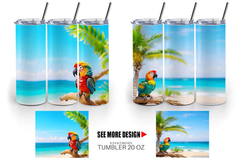 Tumbler Wrap Parrots in Beach Summer Sublimation artnoy 
