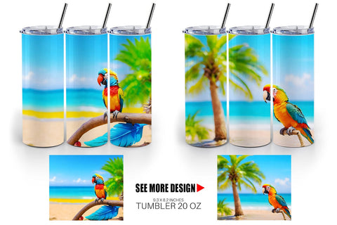 Tumbler Wrap Parrots in Beach Summer Sublimation artnoy 