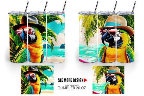 Tumbler Wrap Parrots in Summer Sublimation artnoy 