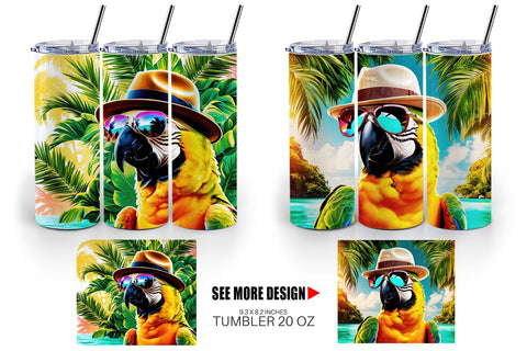 Tumbler Wrap Parrots in Summer Sublimation artnoy 