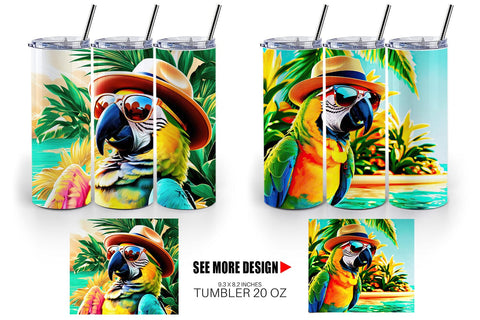 Tumbler Wrap Parrots in Summer Sublimation artnoy 