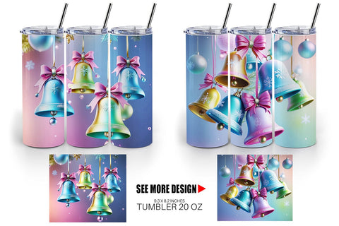 Tumbler Wrap Pastel Christmas Bells Sublimation artnoy 