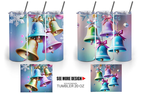 Tumbler Wrap Pastel Christmas Bells Sublimation artnoy 