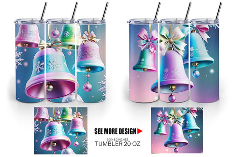 Tumbler Wrap Pastel Christmas Bells Sublimation artnoy 