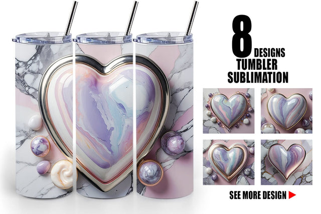Tumbler Wrap Pastel Heart Marble Sublimation artnoy 
