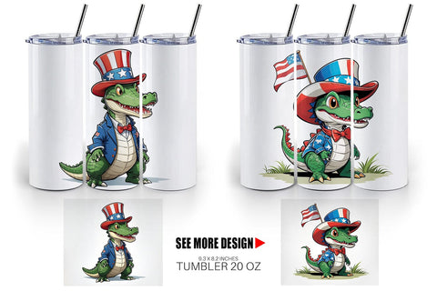 Tumbler Wrap Patriotic Alligator Sublimation artnoy 