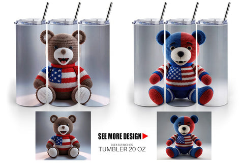 Tumbler Wrap Patriotic Bear Crochet Sublimation artnoy 