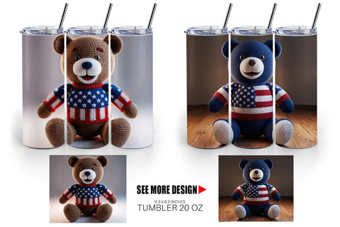 Tumbler Wrap Patriotic Bear Crochet Sublimation artnoy 