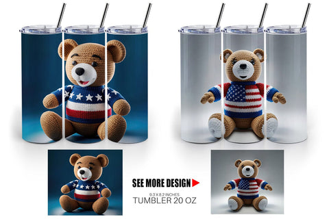 Tumbler Wrap Patriotic Bear Crochet Sublimation artnoy 