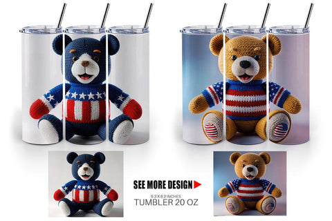 Tumbler Wrap Patriotic Bear Crochet Sublimation artnoy 