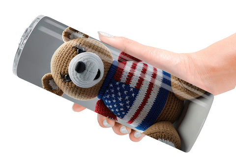 Tumbler Wrap Patriotic Bear Crochet Sublimation artnoy 