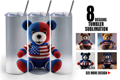 Tumbler Wrap Patriotic Bear Crochet Sublimation artnoy 
