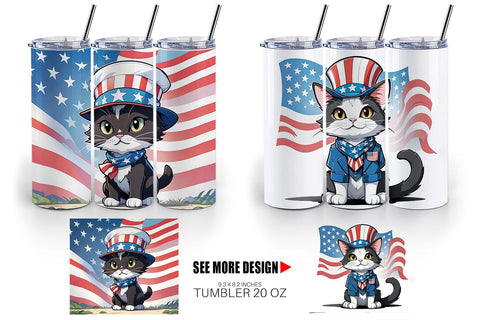 Tumbler Wrap Patriotic Cat Sublimation artnoy 