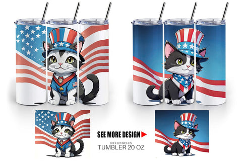 Tumbler Wrap Patriotic Cat Sublimation artnoy 
