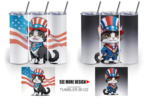 Tumbler Wrap Patriotic Cat Sublimation artnoy 