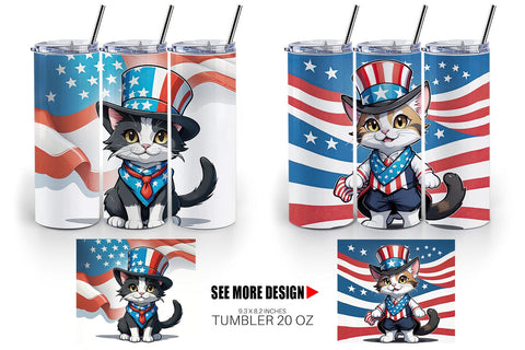 Tumbler Wrap Patriotic Cat Sublimation artnoy 