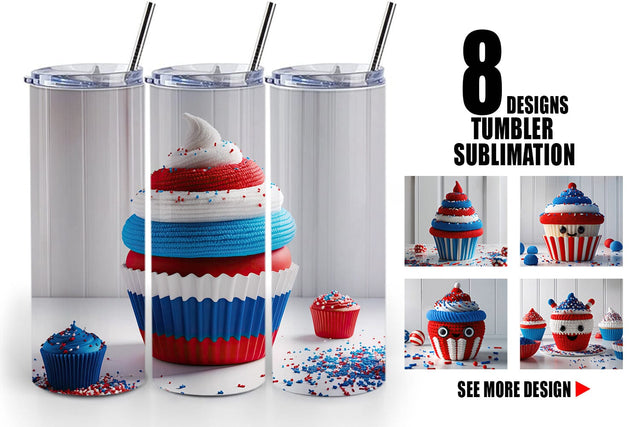 Tumbler Wrap Patriotic Cupcake Crochet Sublimation artnoy 