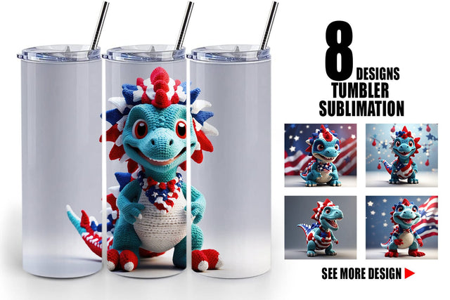 Tumbler Wrap Patriotic Dinosaur Crochet Sublimation artnoy 
