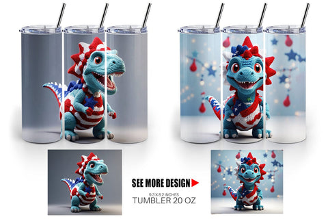 Tumbler Wrap Patriotic Dinosaur Crochet Sublimation artnoy 