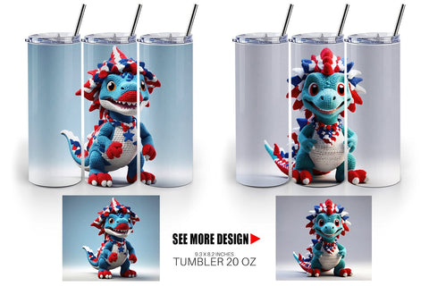 Tumbler Wrap Patriotic Dinosaur Crochet Sublimation artnoy 