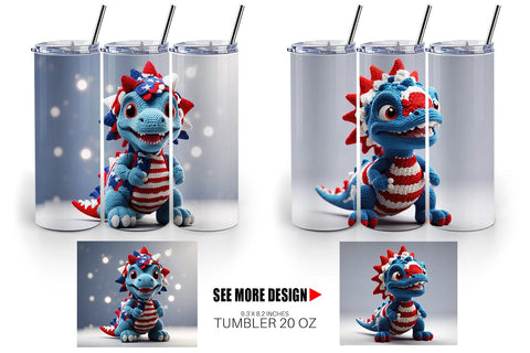 Tumbler Wrap Patriotic Dinosaur Crochet Sublimation artnoy 