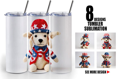 Tumbler Wrap Patriotic Dog Knitted Sublimation artnoy 