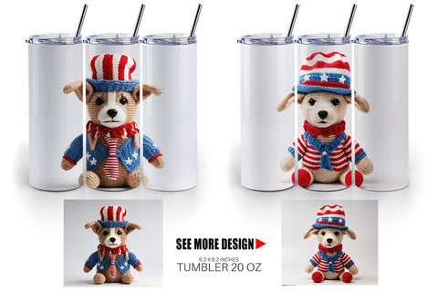 Tumbler Wrap Patriotic Dog Knitted Sublimation artnoy 