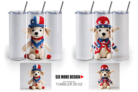 Tumbler Wrap Patriotic Dog Knitted Sublimation artnoy 