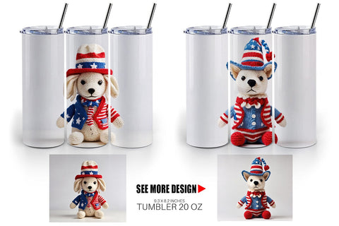 Tumbler Wrap Patriotic Dog Knitted Sublimation artnoy 