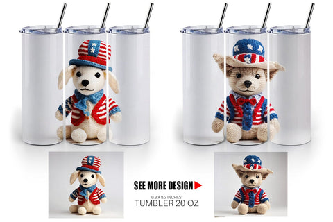 Tumbler Wrap Patriotic Dog Knitted Sublimation artnoy 